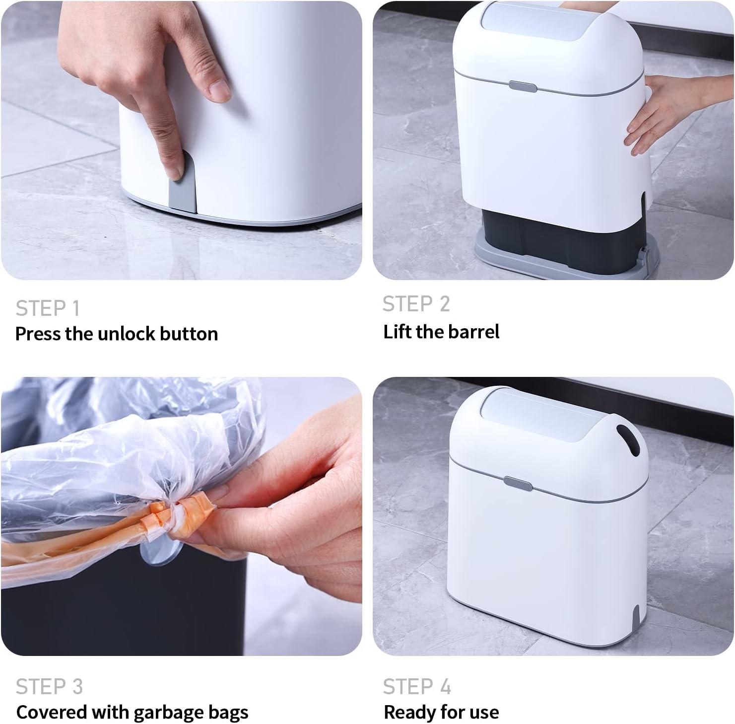 imageELPHECO Bathroom Trash Can 25 Gallon Motion Sensor Waterproof Trash Bin with Butterfly lid Bathroom Decor Waste Basket Garbage Bin for Bedroom Kitchen and Office use White with Grey ButtonGrey