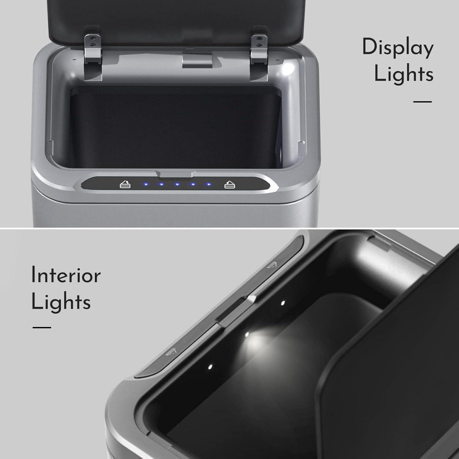 imageELPHECO Stainless Steel Office Trash Can 66 Gallon Motion Sensor Garbage Bin Rectangular Automatic Touch Free Waste Bin for Hotel and Living RoomSilver