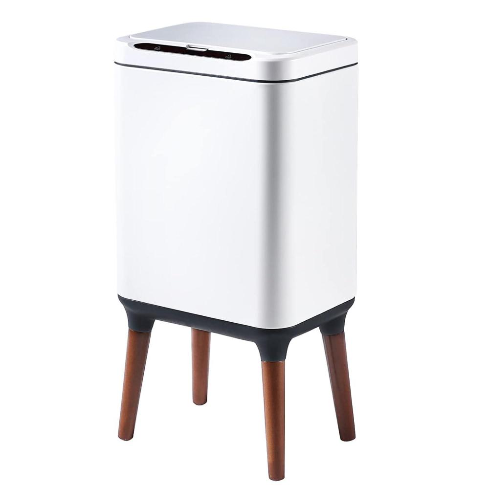 imageELPHECO Stainless Steel Trash Can with Lid 25 Gallon Motion Sensor Trash Can with Wooden Legs 95 Liter Automatic Metal Garbage Can for Office Dog Proof Trash Bin for Bathroom Bedroom