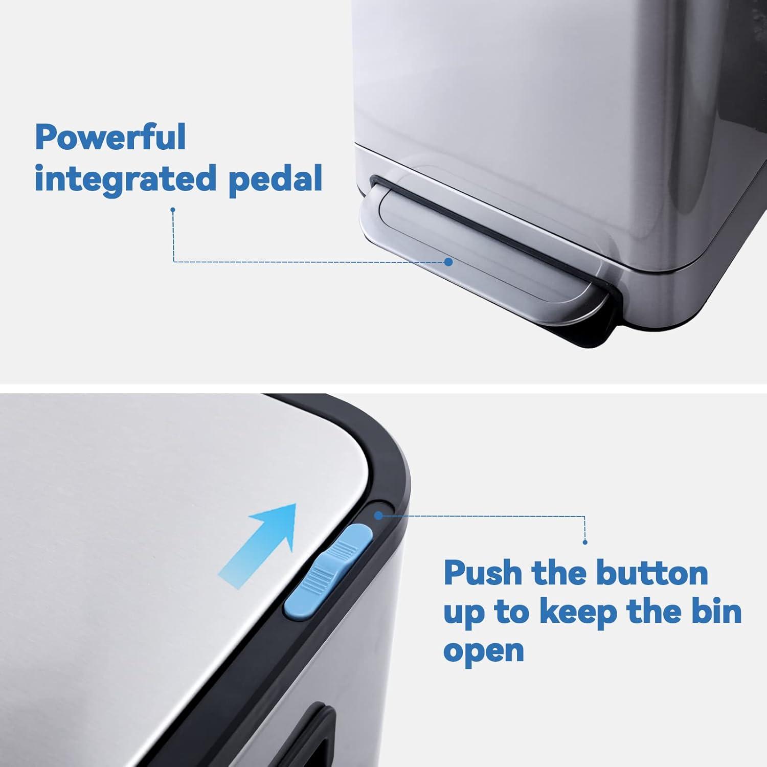 imageKitchen Trash Can ELPHECO 132 Gallon Stainless Steel Garbage Bin with Soft Slow Lid 50 Liter Pedal Trash Can Durable Pedal Removable Plastic Inner Bucket Waste Bin for Office Kitchen OutsideSliver