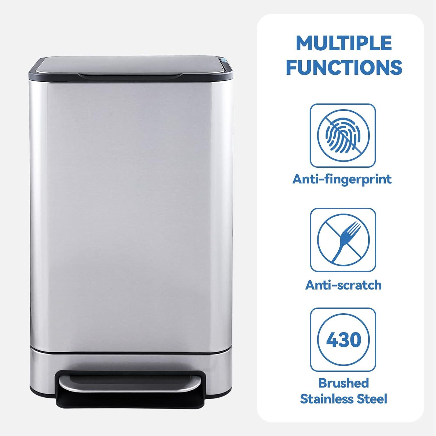 imageKitchen Trash Can ELPHECO 132 Gallon Stainless Steel Garbage Bin with Soft Slow Lid 50 Liter Pedal Trash Can Durable Pedal Removable Plastic Inner Bucket Waste Bin for Office Kitchen OutsideSliver
