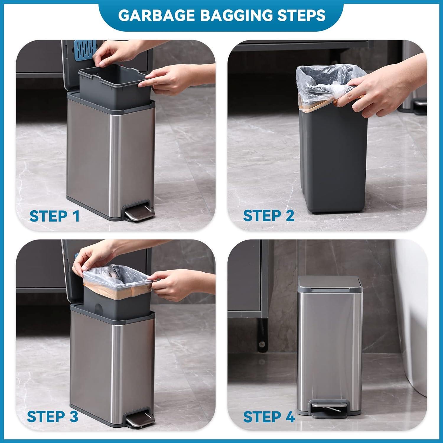 imageELPHECO Small Step Trash Can with Lid 13 Gallon Slim Bathroom Trash Can with Lid Soft Close Mini Staniless Steel Garbage Can Small Metal Trash Can with Foot Pedal for Bathroom Office RV