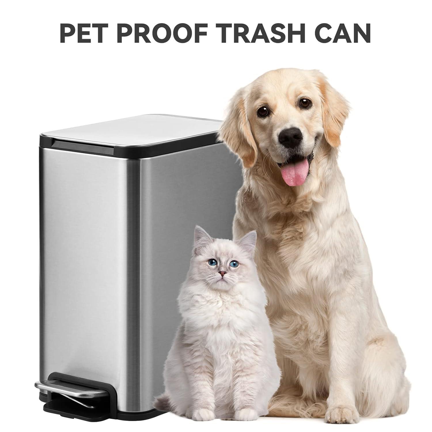 imageELPHECO Small Step Trash Can with Lid 13 Gallon Slim Bathroom Trash Can with Lid Soft Close Mini Staniless Steel Garbage Can Small Metal Trash Can with Foot Pedal for Bathroom Office RV